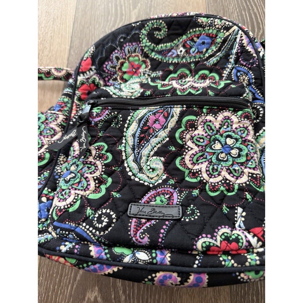 Vera Bradley Kiev Paisley Black Small Backpack Student Bag Heritage Preppy‎ - Picture 2 of 8